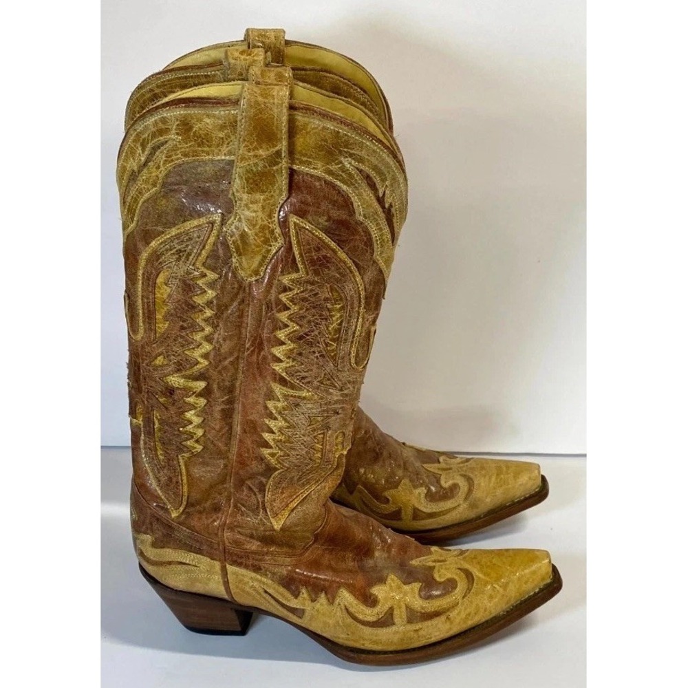 Corral Boots Women's 9.5M Brown Leather Distressed Eagle Overlay Western Boots